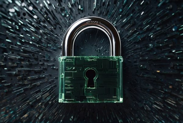 A digital padlock with a circuit-like design is surrounded by abstract, radiating lines symbolizing data or information, evoking concepts such as cybersecurity or data protection and highlighting the importance of cyber security tips.