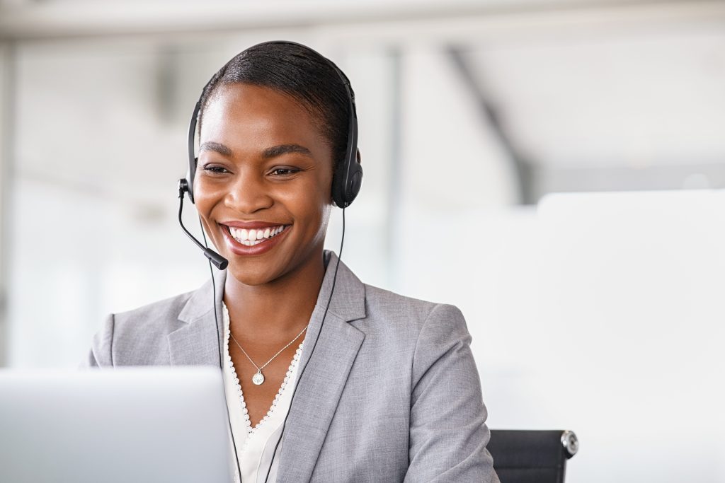 Customer service woman working on a phone call