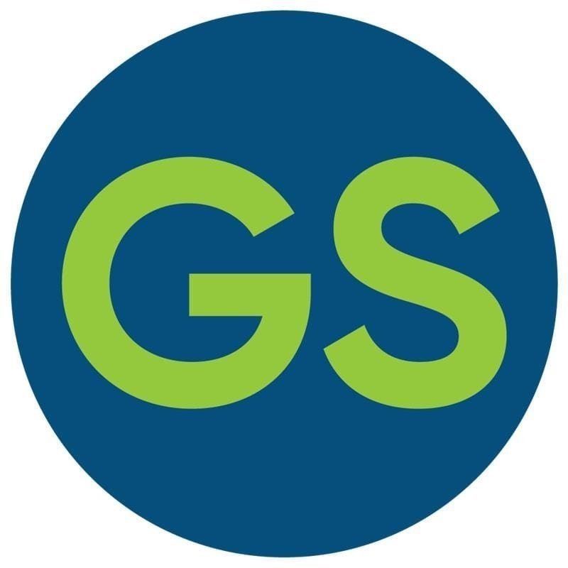 A blue circle with large, bold, green letters GS in the center.