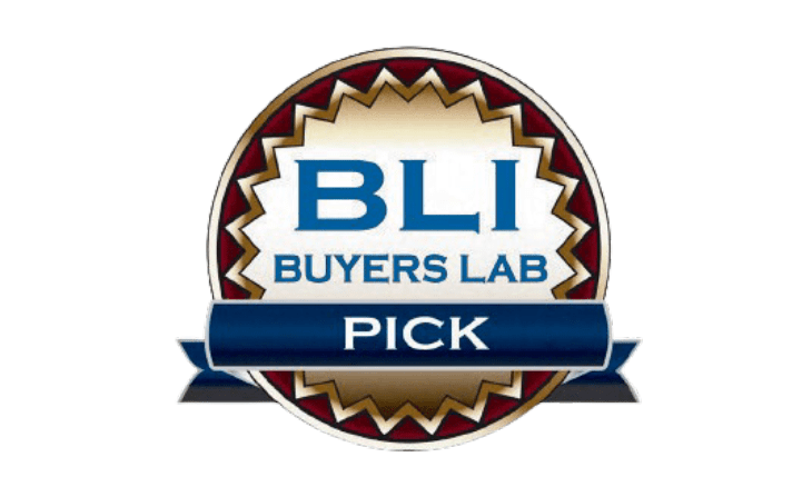 BLI-Pick Circular gold and blue badge with jagged edges reads BLI Buyers Lab Pick in bold letters, signifying an award or recognition from Buyers Lab for GoodSuite.