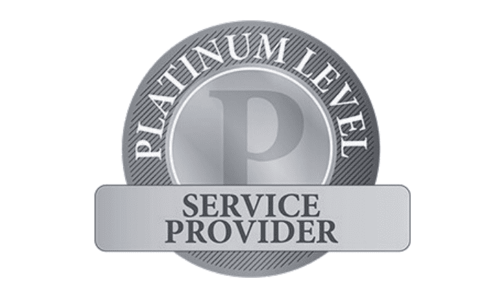 Platinum-Level-Service-Provider A round silver badge with PLATINUM LEVEL at the top, a large P in the center, and a rectangular banner across the bottom reading GoodSuite SERVICE PROVIDER.