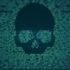 Green computer code forms the shape of a skull on a dark background, symbolizing hacking or a cyber threat. The image highlights cybersecurity risks as the skull emerges from blurred text, conveying the idea of digital danger or malware.