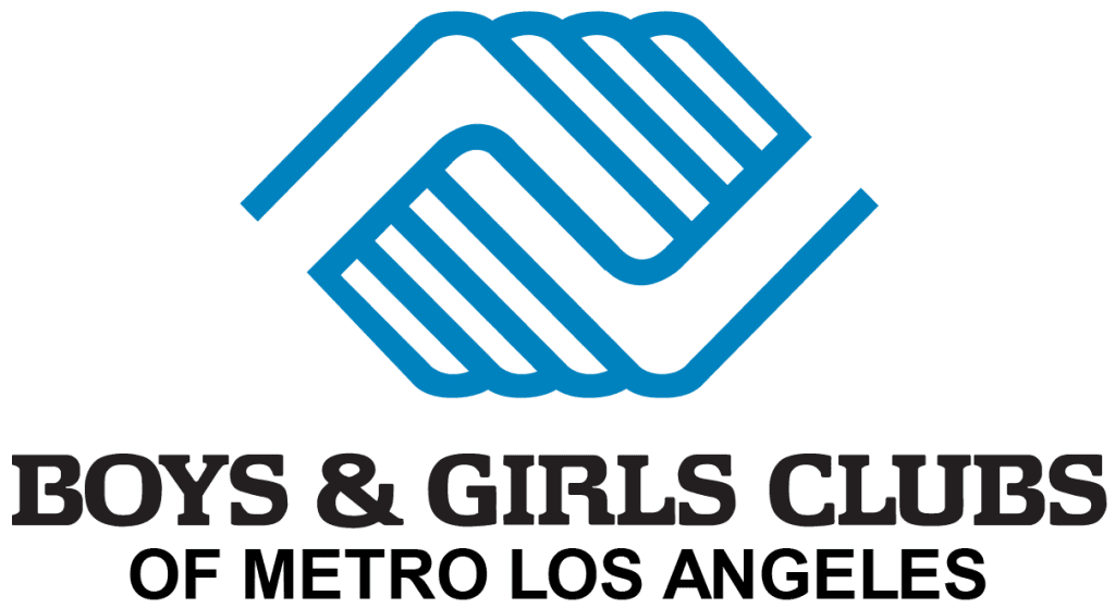 boys girls club Logo for Boys & Girls Clubs of Metro Los Angeles featuring two blue outlined hands interlocking above the organization’s name in bold black text.