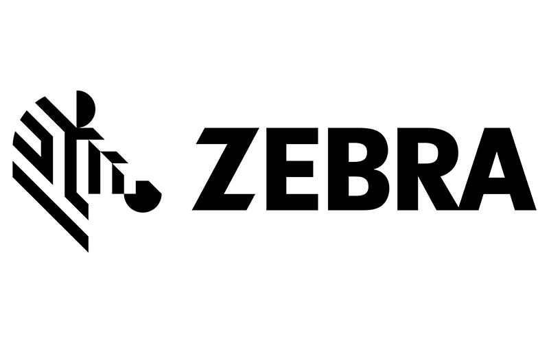 Stylized zebra head formed with black stripes next to the bold black word “ZEBRA” on a white background.