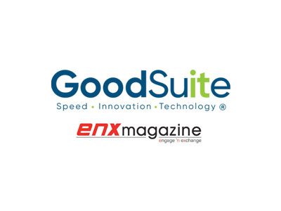 GoodSuite and ENX Magazine logos with the GoodSuite tagline Speed • Innovation • Technology, highlighting its Three-Year Plan, and the ENX tagline engage n exchange.