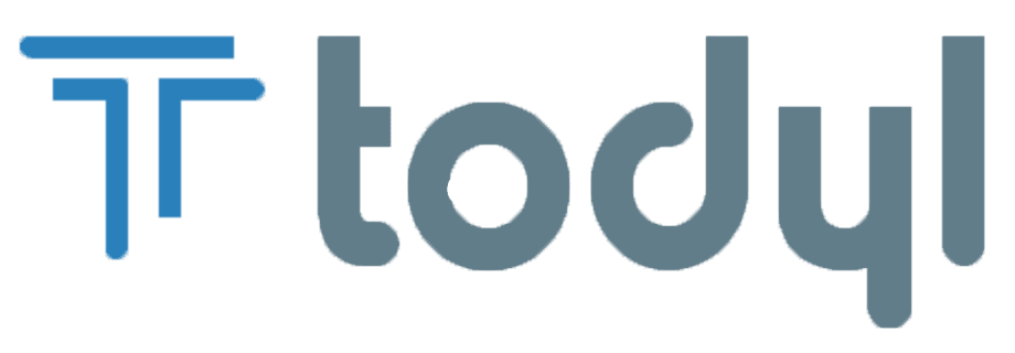Todyl The image shows the Todql logo, featuring a stylized blue T symbol on the left and the word todql in rounded, lowercase gray-blue letters on the right, reflecting the brand’s focus on cybersecurity.