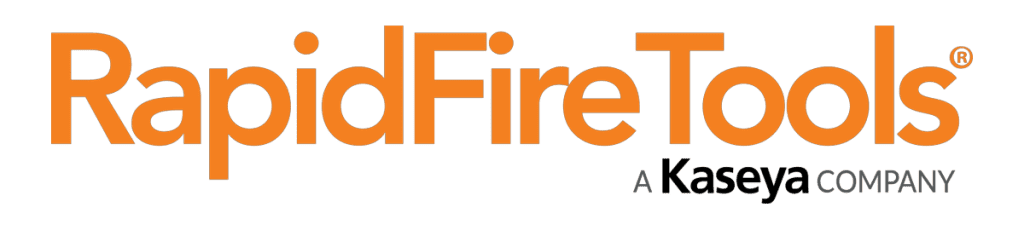 rapid-fire Logo for RapidFireTools in large orange text, highlighting Managed IT Services, with the phrase A Kaseya Company in smaller black and gray text beneath the word Tools.