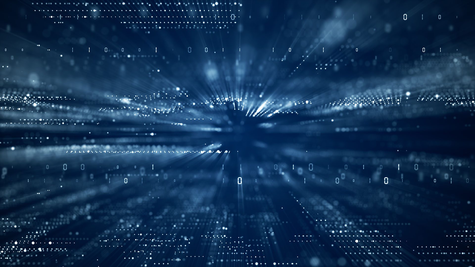 Digital abstract background with glowing dots and lines forming a futuristic pattern, evoking data streaming and digital information flow in blue tones—perfect for illustrating Microsoft 365 security or advanced data protection themes.